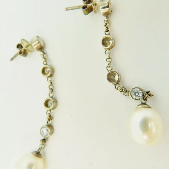 Artisan 925 Quartz & Pearl Pendant Necklace CZ Drop Earrings & Topaz Bracelet - Picture 7 of 12